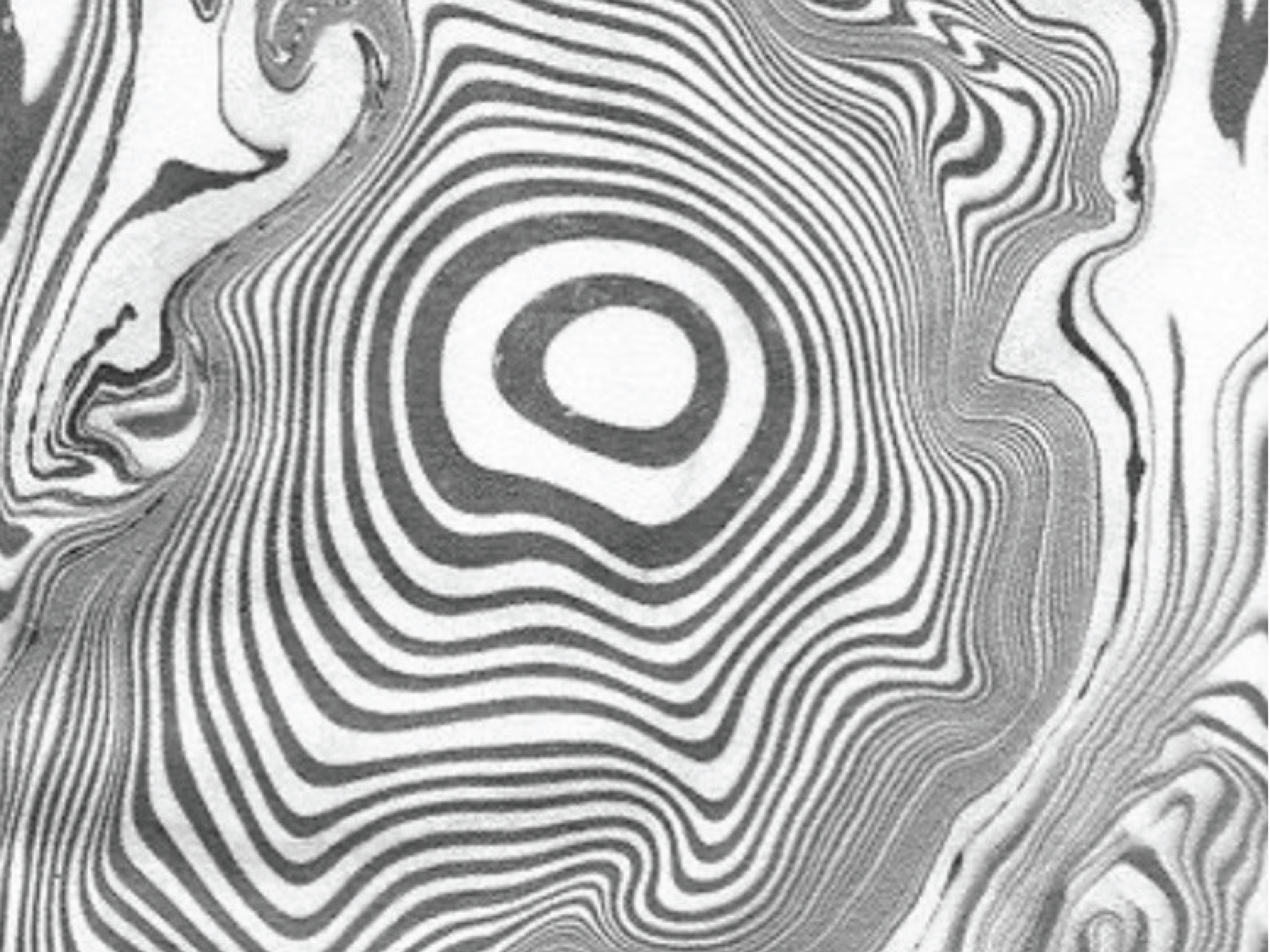 a marbled black and white painting with interchanging rings.