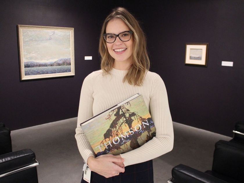 Curator, Sonya Blazek with Tom Thomson's, Chill November